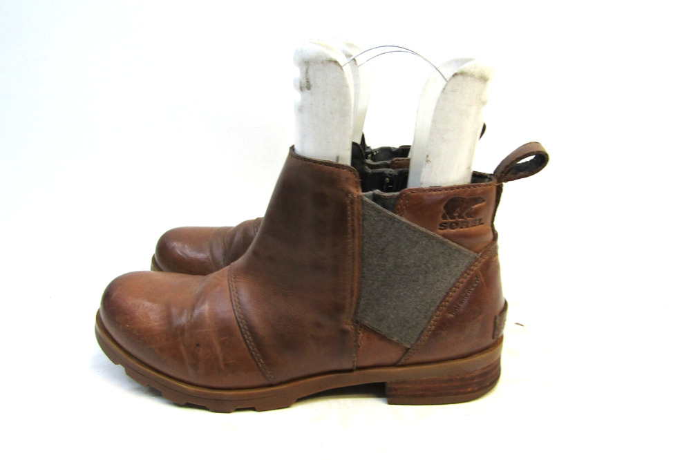 Sorel Womens Size 8 M Brown Leather Chelsea Zip Ankle Boots Booties